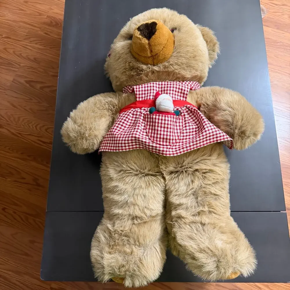RARE Vtg JC Penny Holiday Collection Bear Large Plush Gingham Apron Christmas